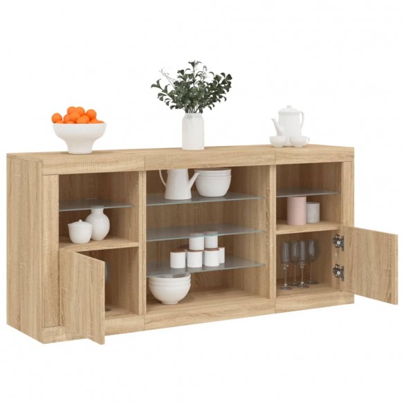 Buffet avec lumières LED chêne sonoma 142,5x37x67 cm