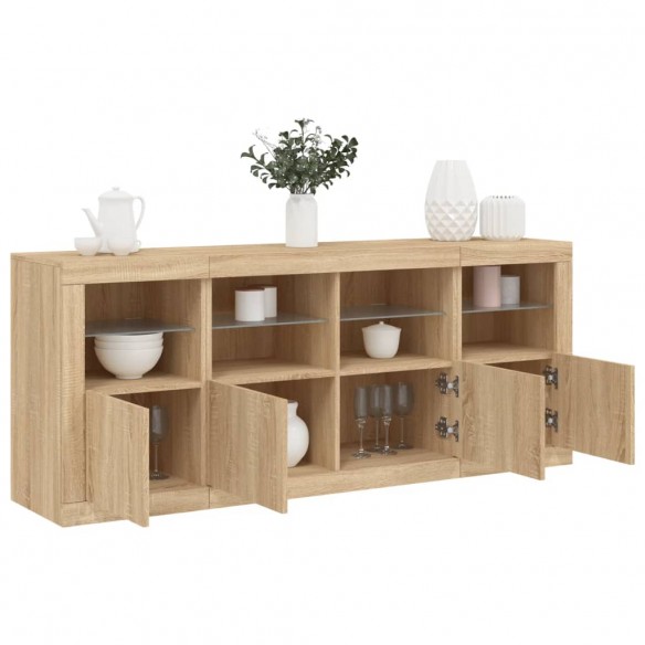 Buffet avec lumières LED chêne sonoma 163x37x67 cm