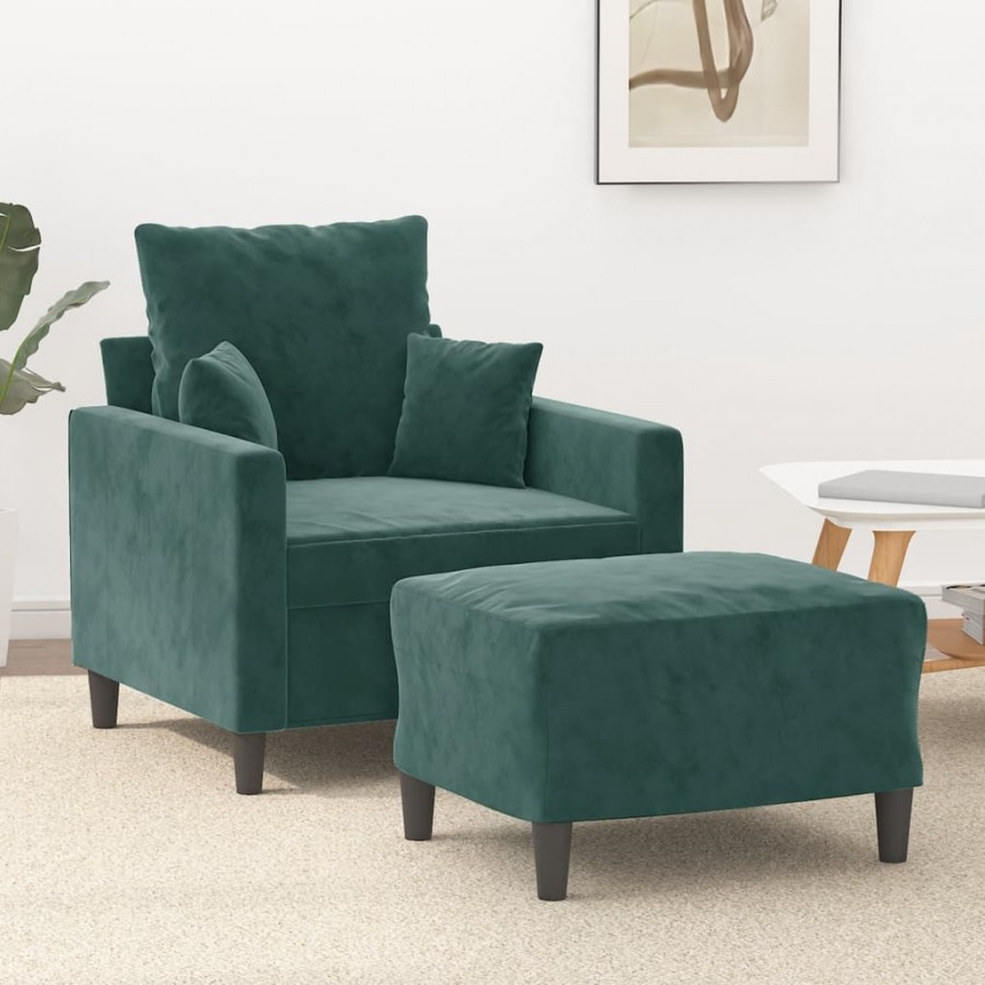 Fauteuil avec repose-pied Vert foncé 60 cm Velours