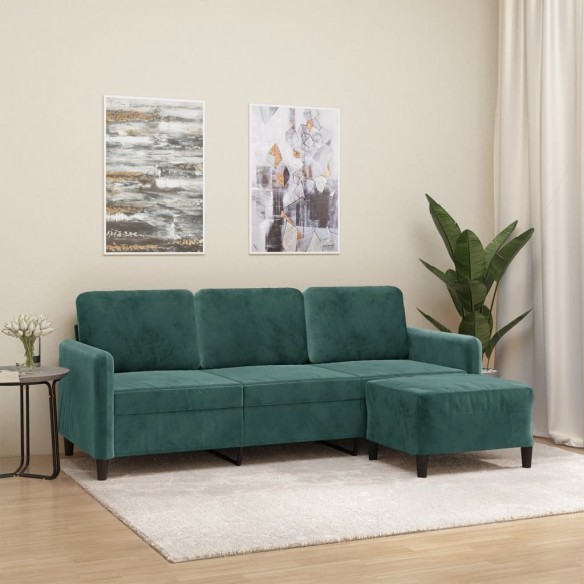 Canapé à 3 places avec repose-pieds Vert foncé 180 cm Velours