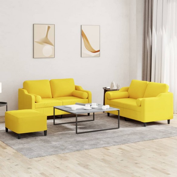 Ensemble de canapés 3 pcs avec coussins jaune clair tissu