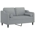 Canapé 2 places avec oreillers gris clair 120 cm tissu