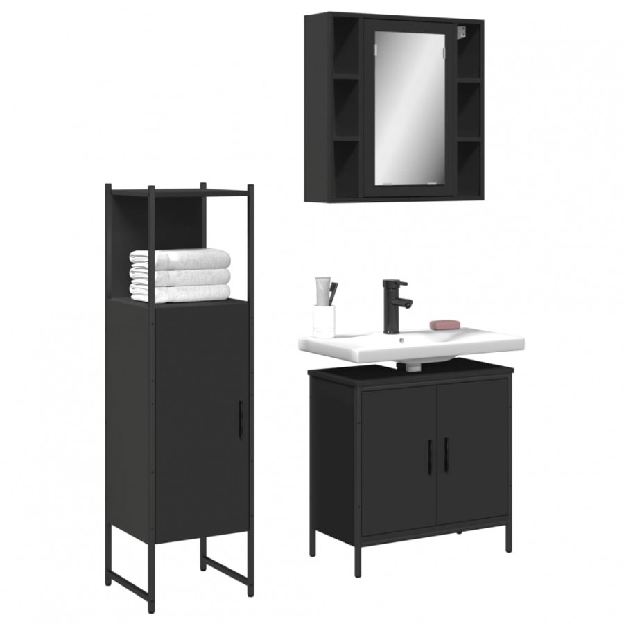 Ensemble d'armoires salle de bain 3 pcs noir bois d'ingénierie