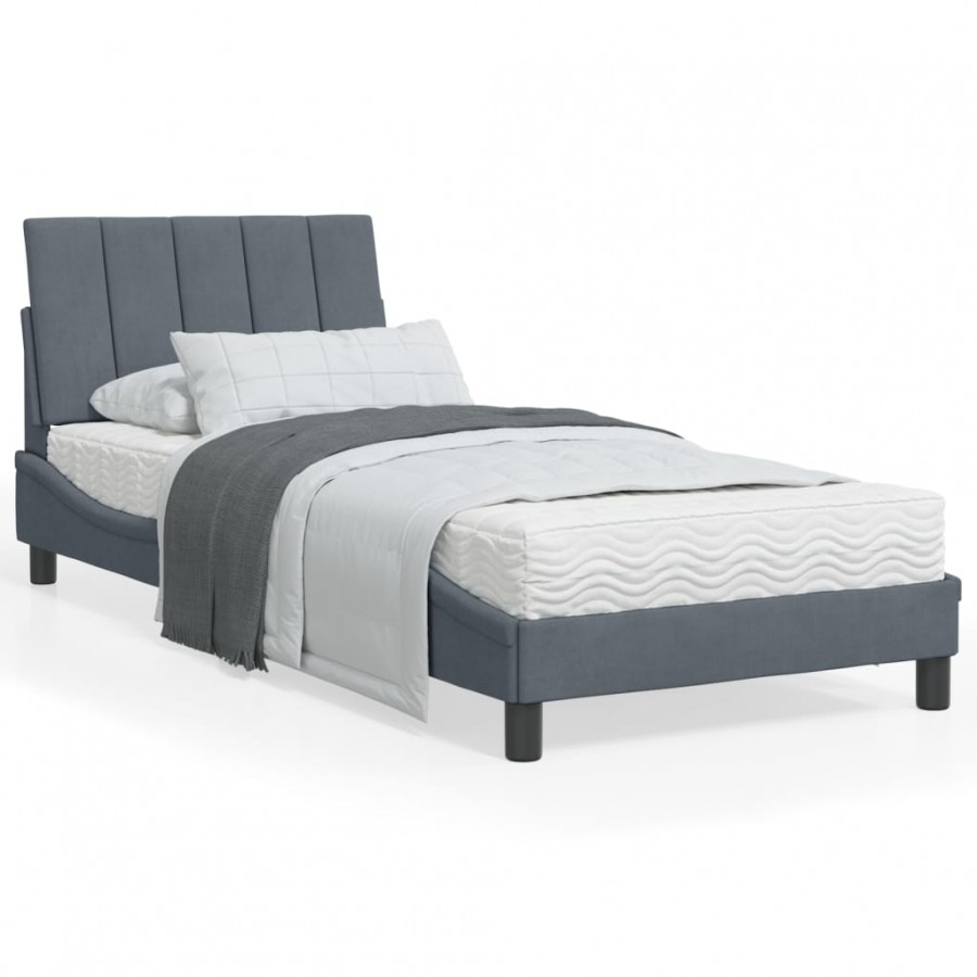 Lit avec matelas gris foncé 90x200 cm velours