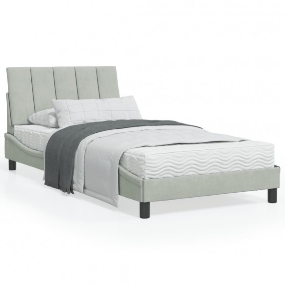 Lit avec matelas gris clair 100x200 cm velours