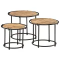 Tables gigognes 3 pcs bois de manguier massif brut