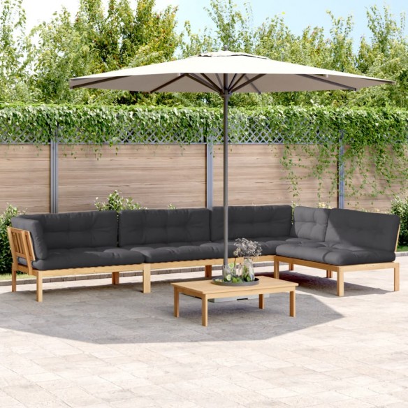 Salon palette de jardin avec coussins 5pcs bois d'acacia massif