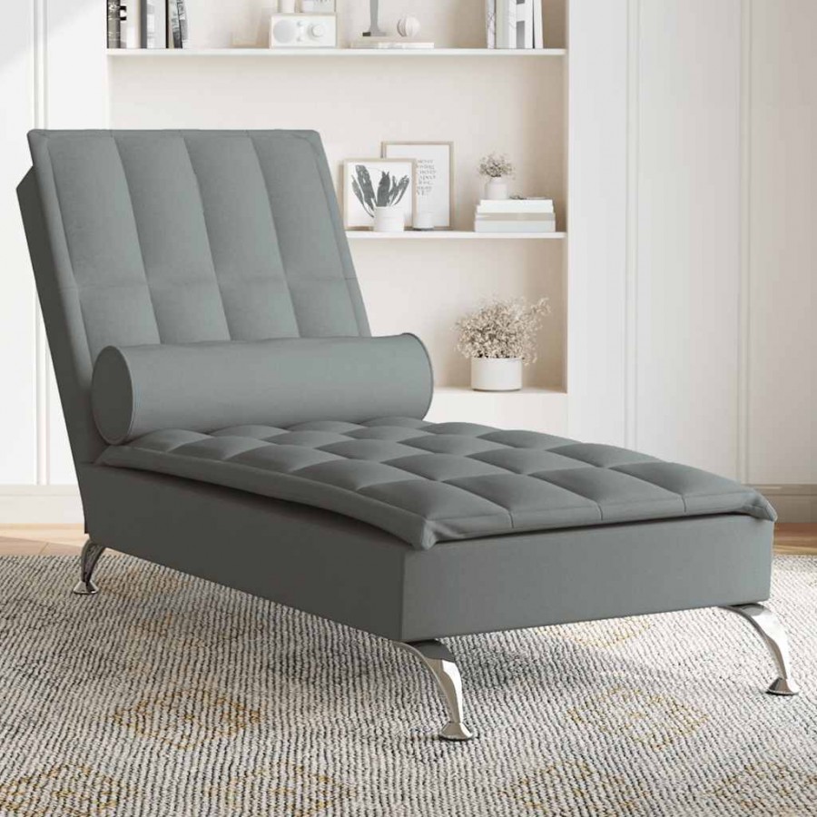 Chaise longue de massage avec traversin gris foncé tissu