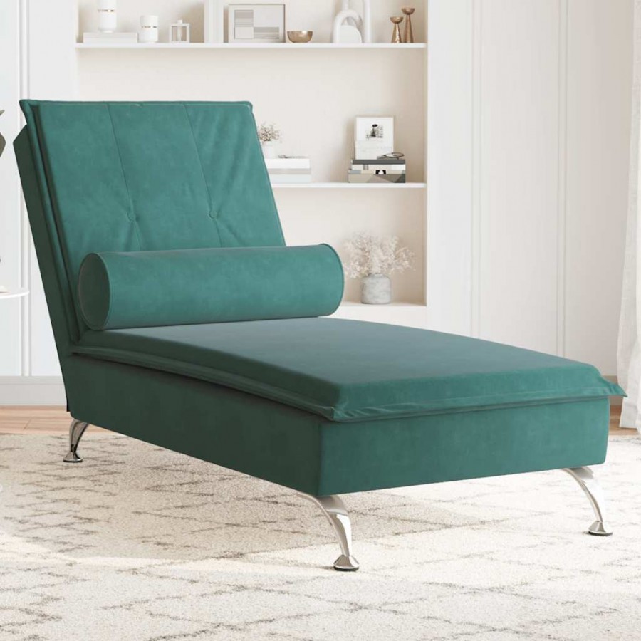 Chaise longue de massage avec traversin vert foncé velours