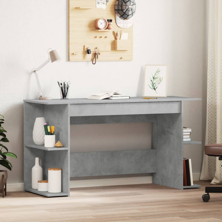 Bureau gris béton 140x50x75 cm bois d'ingénierie