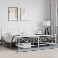 Cadre de lit métal sans matelas et pied de lit blanc 193x203 cm