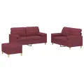 Ensemble de canapés 3 pcs avec coussins rouge bordeaux tissu