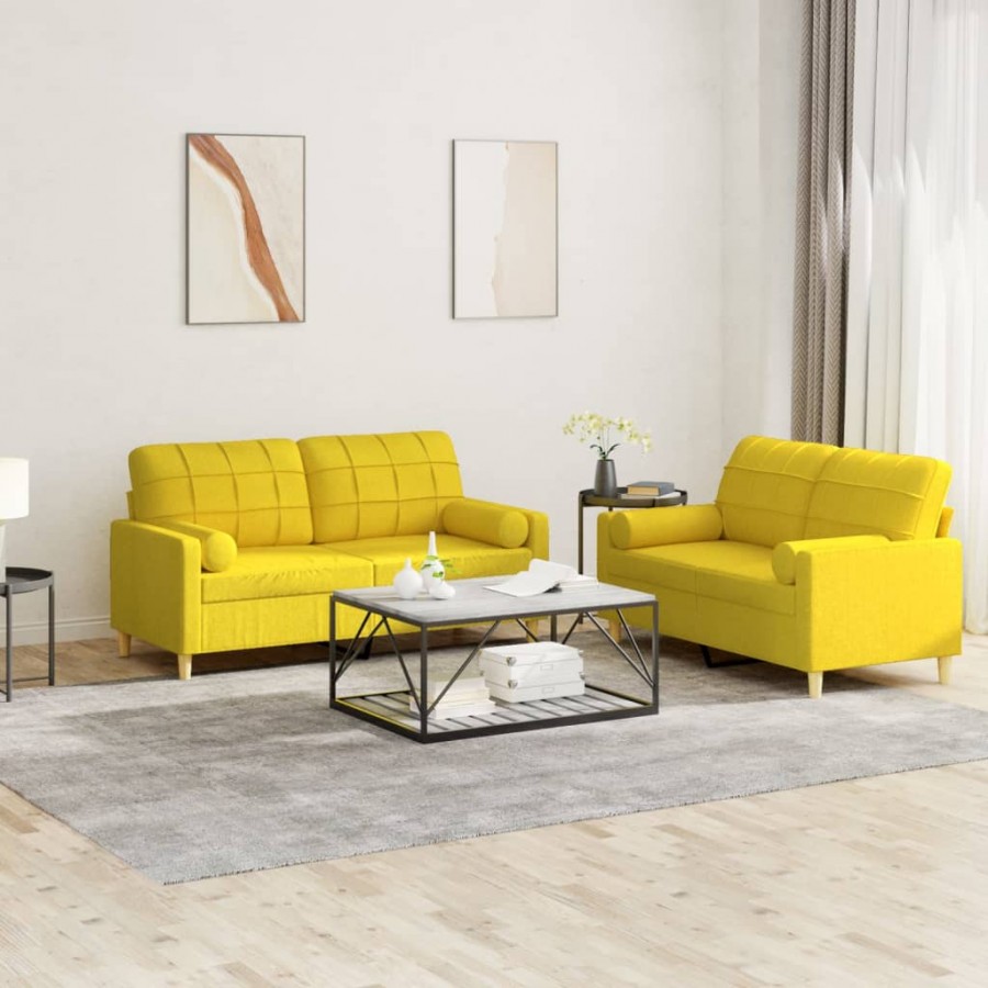 Ensemble de canapés 2 pcs avec coussins jaune clair tissu