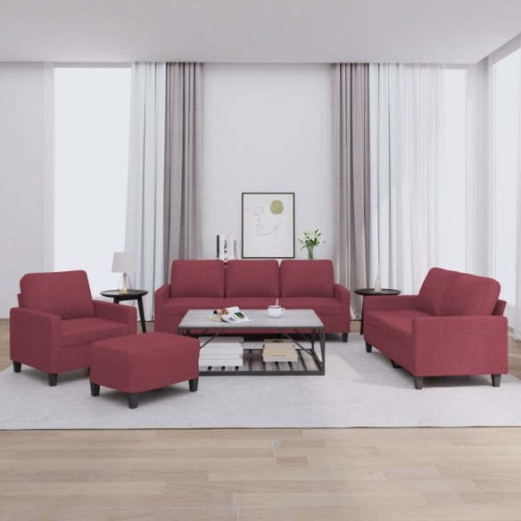 Ensemble de canapés 4 pcs avec coussins Rouge bordeaux Tissu