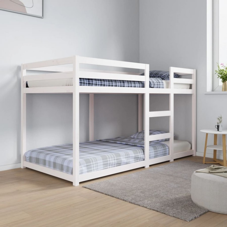 Lit superposé sans matelas blanc 90x190 cm bois de pin massif