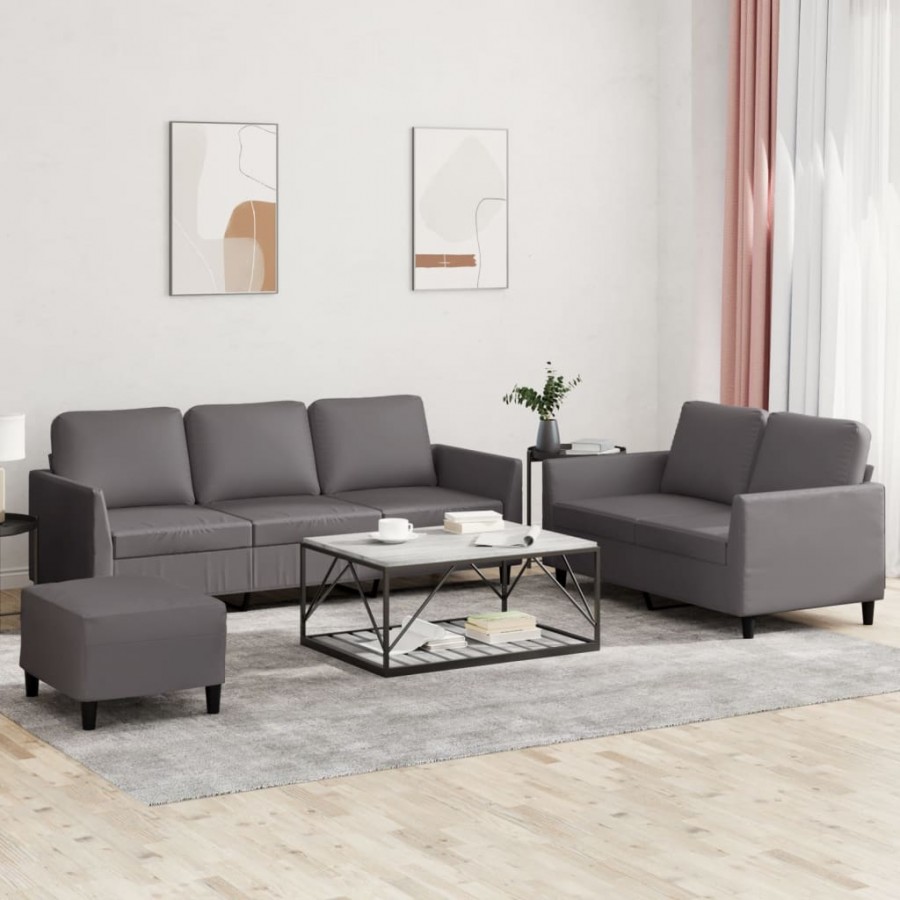 Ensemble de canapés 3 pcs avec coussins Gris Similicuir