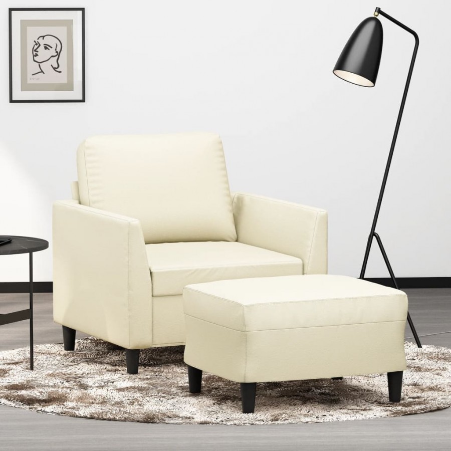 Fauteuil avec repose-pied Crème 60 cm Similicuir