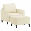 Fauteuil avec repose-pied Crème 60 cm Similicuir