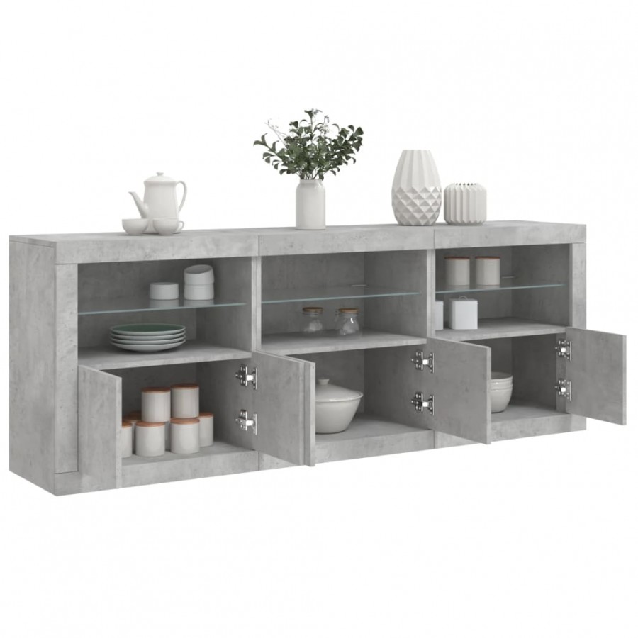 Buffet avec lumières LED gris béton 181,5x37x67 cm