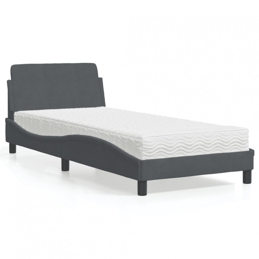 Lit avec matelas gris foncé 90x200 cm velours