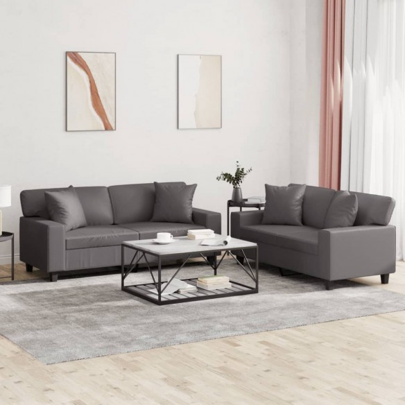 Ensemble de canapés 2 pcs avec coussins gris similicuir