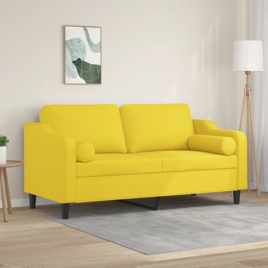 Canapé 2 places avec oreillers jaune clair 140 cm tissu