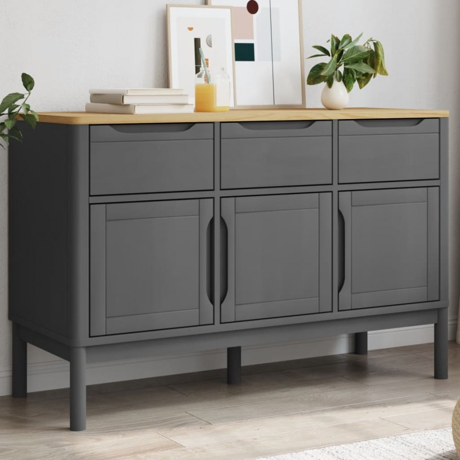 Buffet FLORO gris 114x43x74 cm bois massif de pin