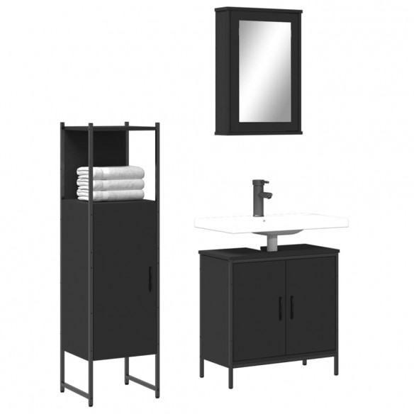 Ensemble de meubles salle de bain 3 pcs noir bois d'ingénierie