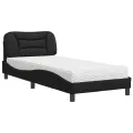 Lit avec matelas noir 90x190 cm similicuir