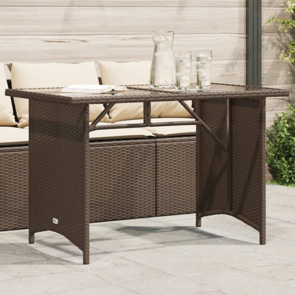 Table de jardin avec dessus en verre marron 110x68x70 cm rotin