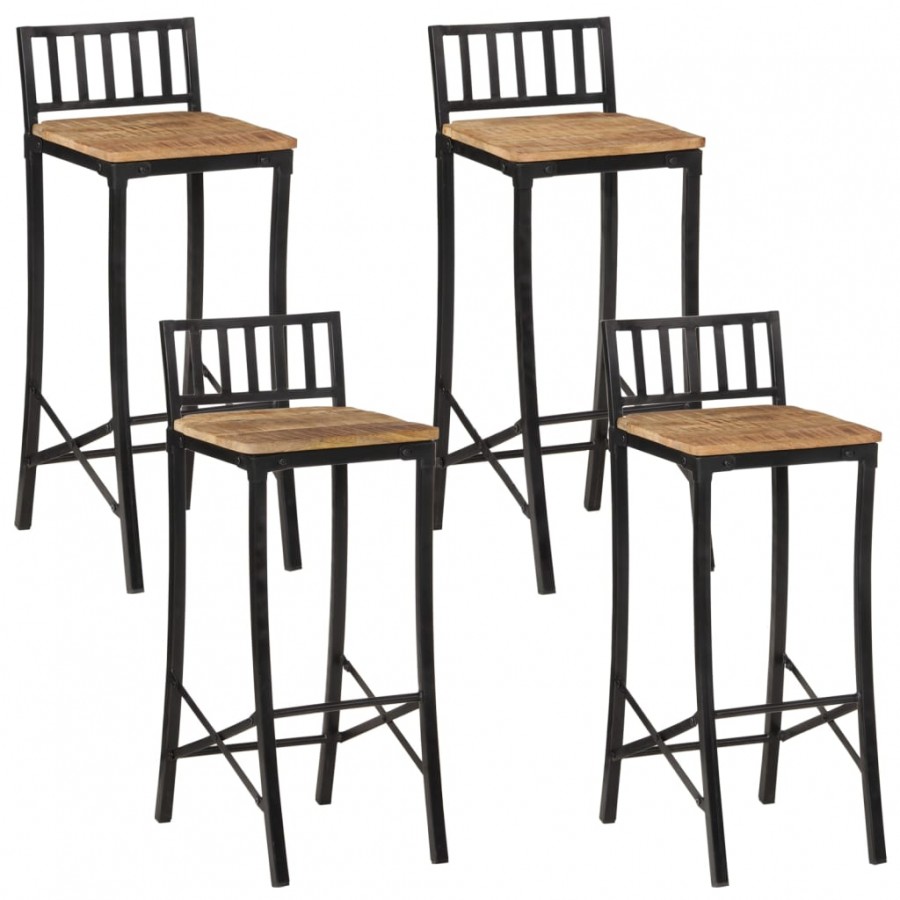 Chaises de bar lot de 4 bois de manguier massif brut