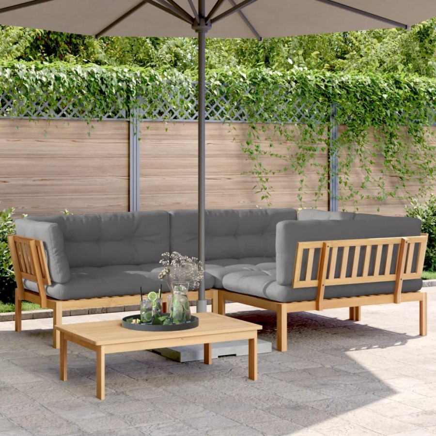 Salon palette de jardin avec coussins 4pcs bois d'acacia massif