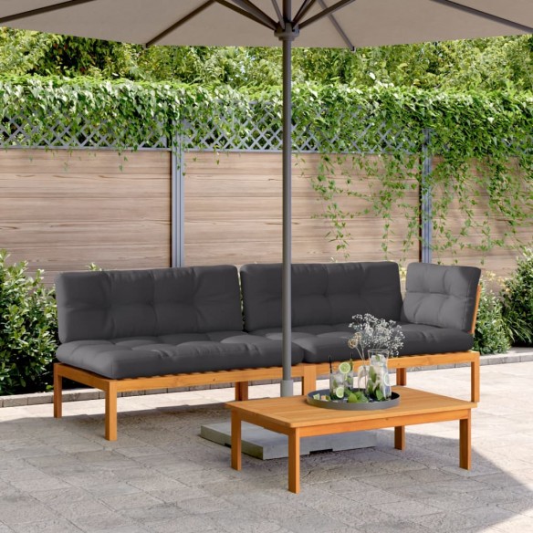 Salon palette de jardin avec coussins 3pcs bois d'acacia massif