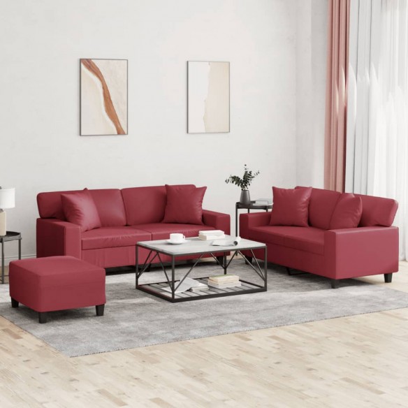 Ensemble de canapés 3 pcs et coussins rouge bordeaux similicuir