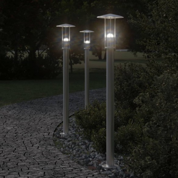 Lampadaires d'extérieur 3 pcs argenté 100 cm acier inoxydable