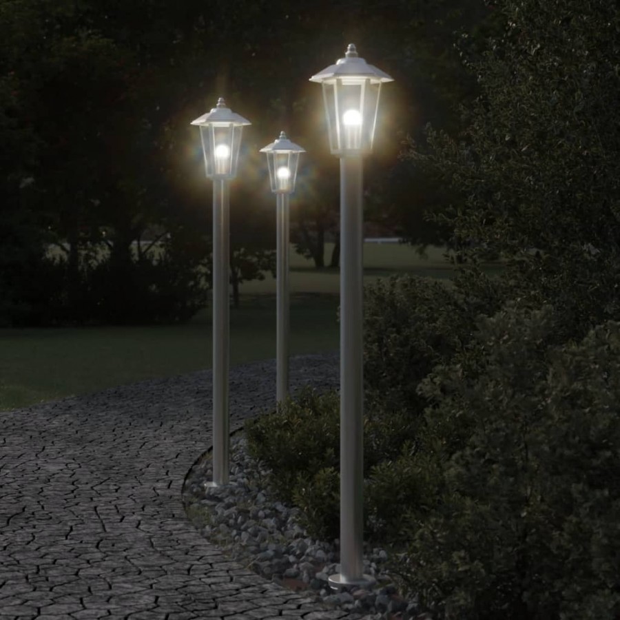 Lampadaires d'extérieur 3 pcs argenté 120 cm acier inoxydable