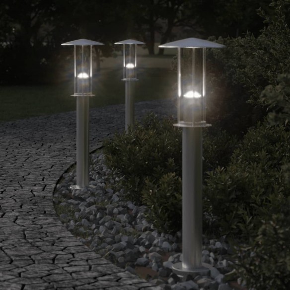 Lampadaires d'extérieur 3 pcs argenté 60 cm acier inoxydable