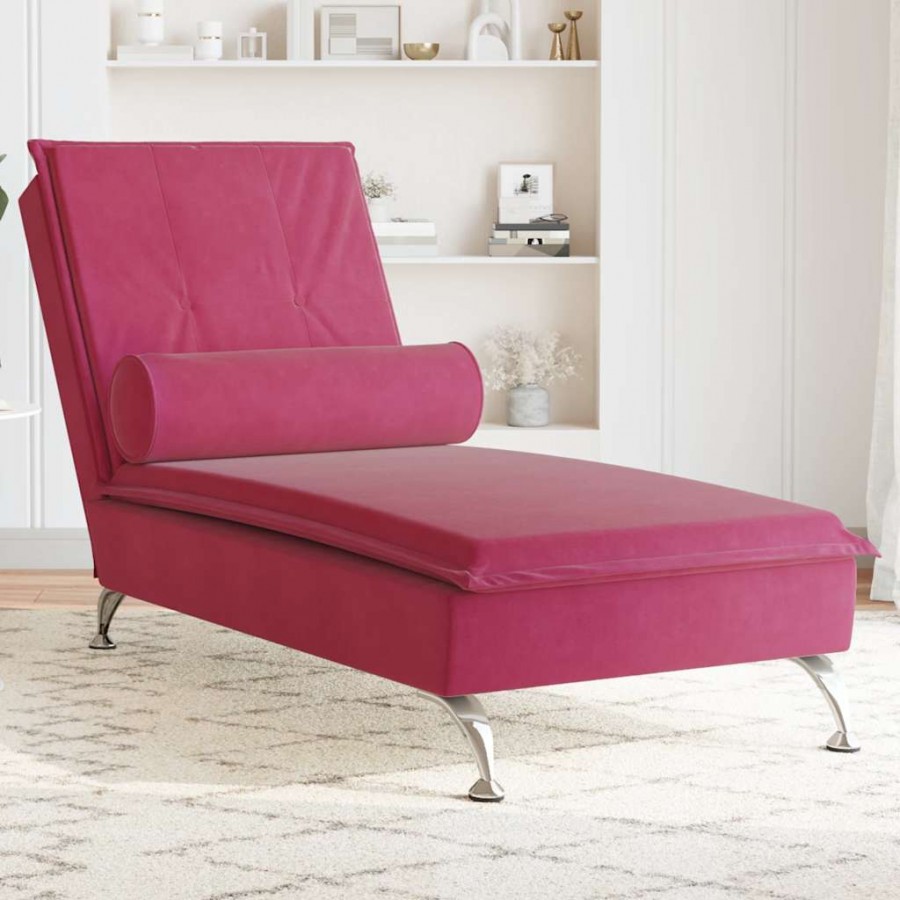 Chaise longue de massage avec traversin rouge bordeaux velours