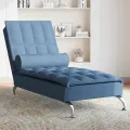 Chaise longue de massage avec traversin bleu tissu