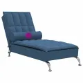 Chaise longue de massage avec traversin bleu tissu