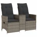 Canapé de jardin inclinable 2 places avec table gris poly rotin
