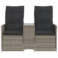 Canapé de jardin inclinable 2 places avec table gris poly rotin