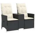 Canapé de jardin inclinable 2 places avec table noir poly rotin