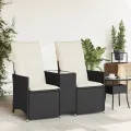 Canapé de jardin inclinable 2 places avec table noir poly rotin