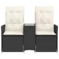 Canapé de jardin inclinable 2 places avec table noir poly rotin