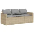 Canapé de jardin avec coussins 3 places beige résine tressée