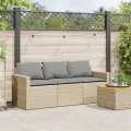 Canapé de jardin avec coussins 3 places beige résine tressée