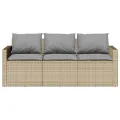Canapé de jardin avec coussins 3 places beige résine tressée