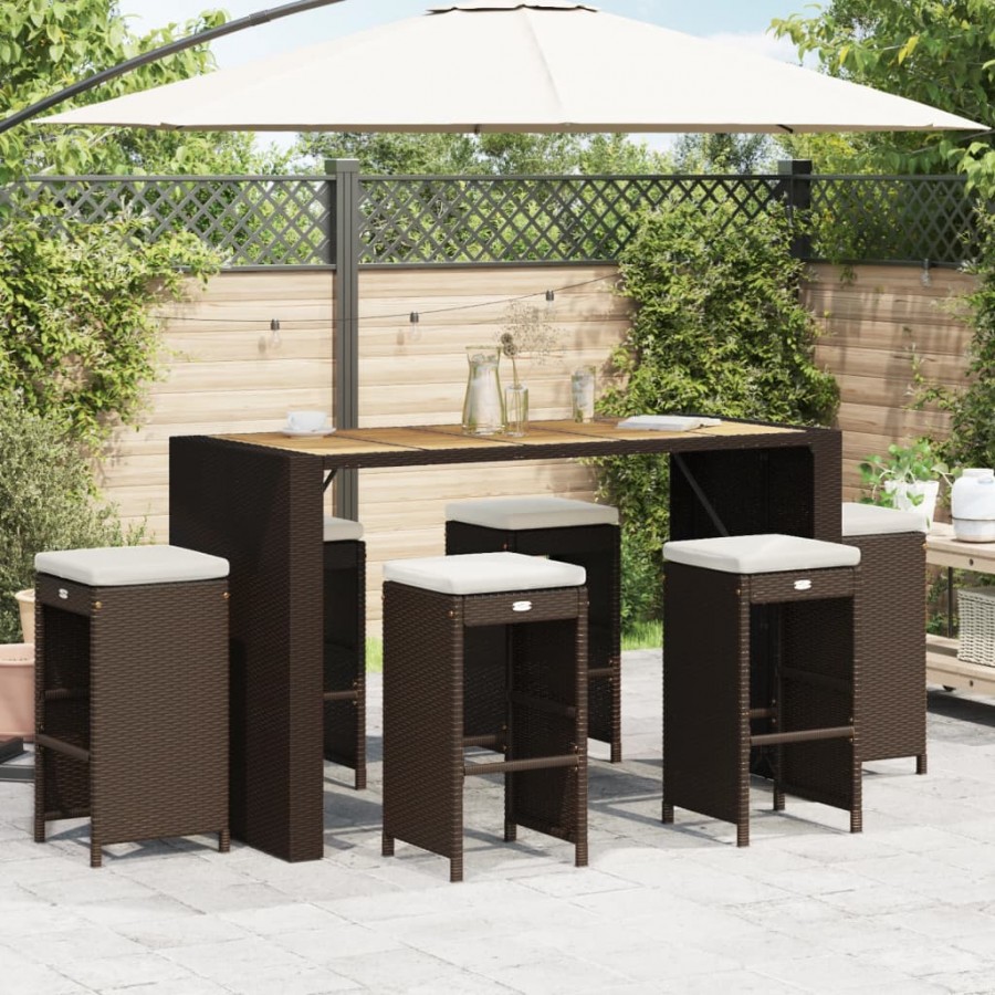 Tabourets de bar jardin coussins lot de 6 marron résine tressée