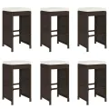 Tabourets de bar jardin coussins lot de 6 marron résine tressée